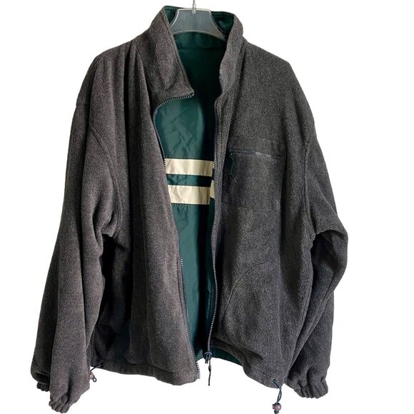 Roundtree & Yorke Reversible Green White Nylon Gray Fleece Jacket Men's Large - Picture 5 of 11